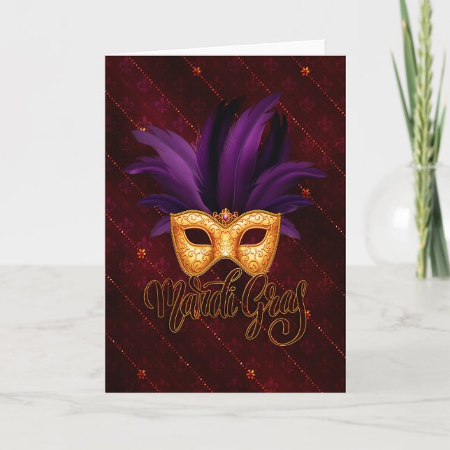 Mardi Gras Greeting Card, Mardi Gras Mask Kort (Framsida)
