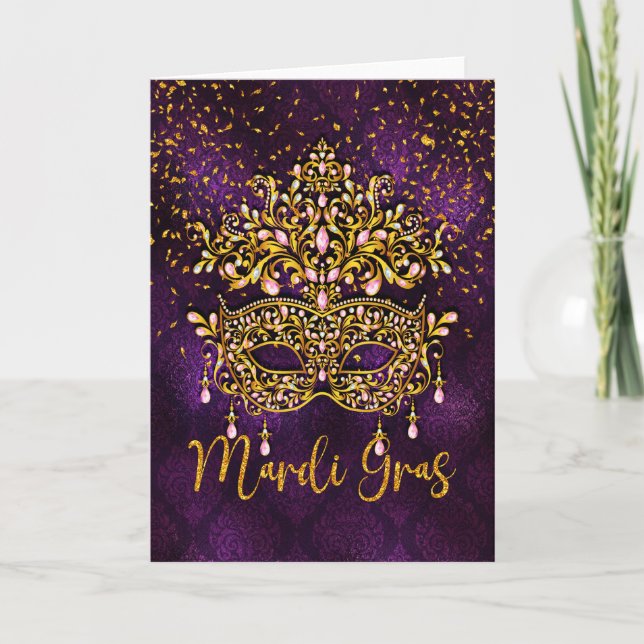 Mardi Gras Greeting Card, Mardi Gras Mask Kort (Framsida)