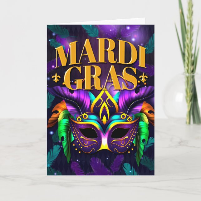 Mardi Gras Greeting Card, Mardi Gras Mask Kort (Framsida)