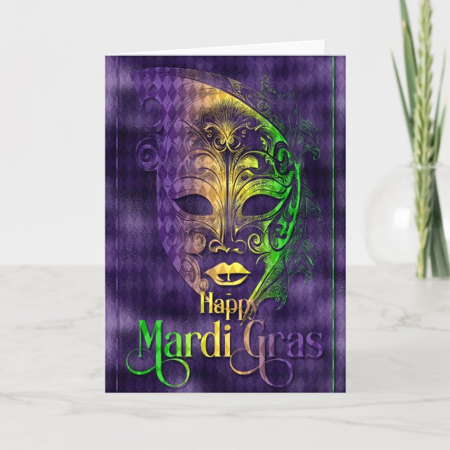 Mardi Gras Greeting Card, Mardi Gras Mask Kort (Framsida)