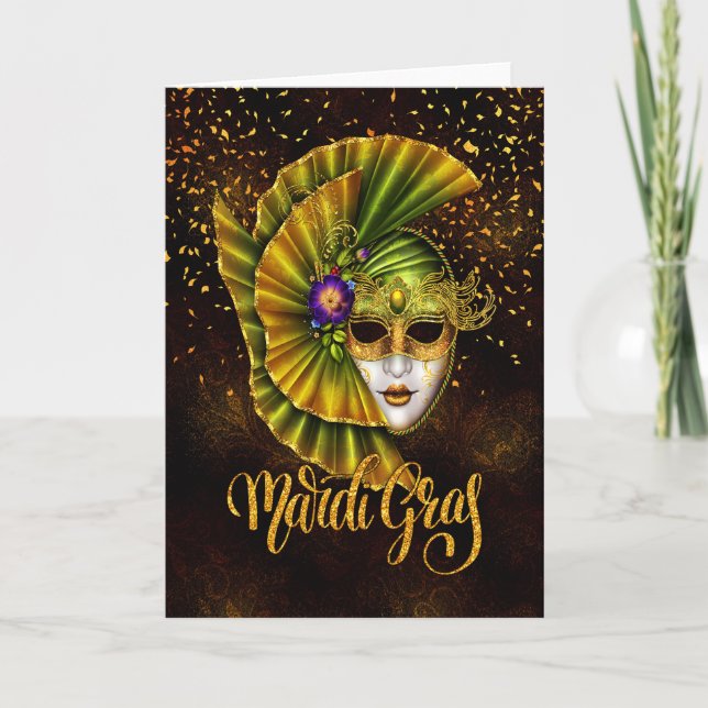 Mardi Gras Greeting Card, Mardi Gras Mask Kort (Framsida)