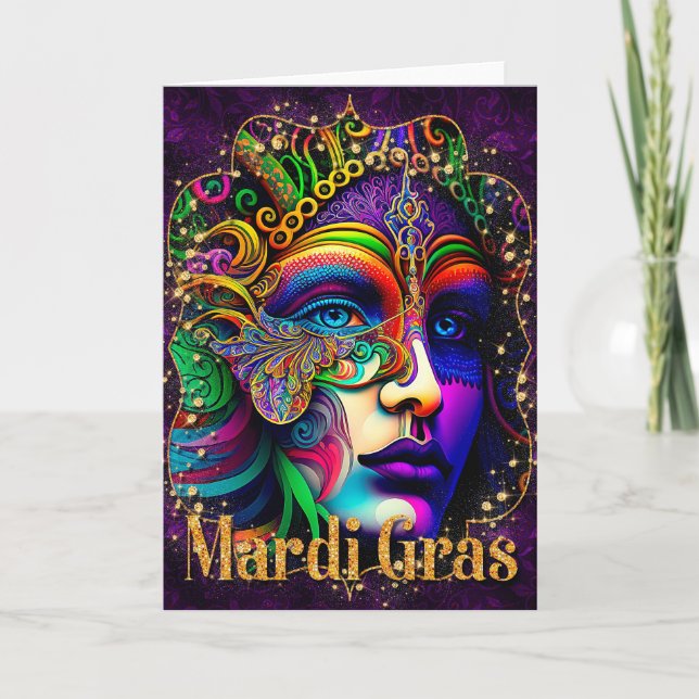 Mardi Gras Greeting Card, Mardi Gras Mask Kort (Framsida)