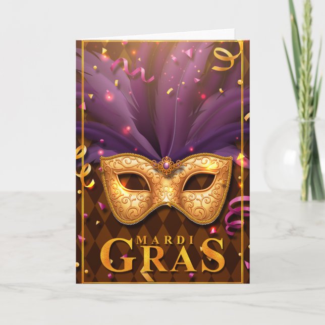 Mardi Gras Greeting Card, Mardi Gras Mask Kort (Framsida)