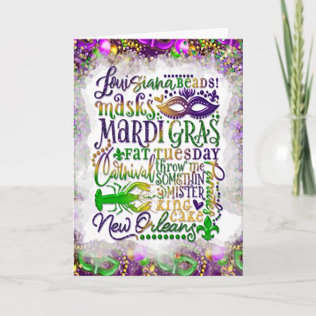 Mardi Gras Greeting Card, Mardi Gras Ord Kort (Framsida)