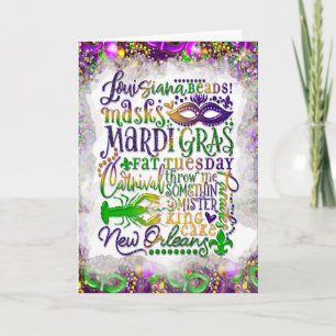 Mardi Gras Greeting Card, Mardi Gras Ord Kort