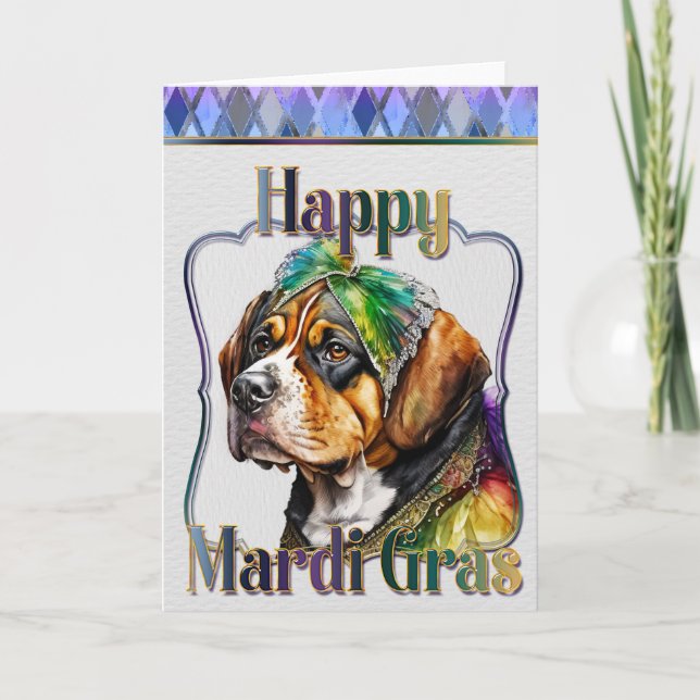 Mardi Gras Greeting Card, Mardi Gras St Bernard Kort (Framsida)