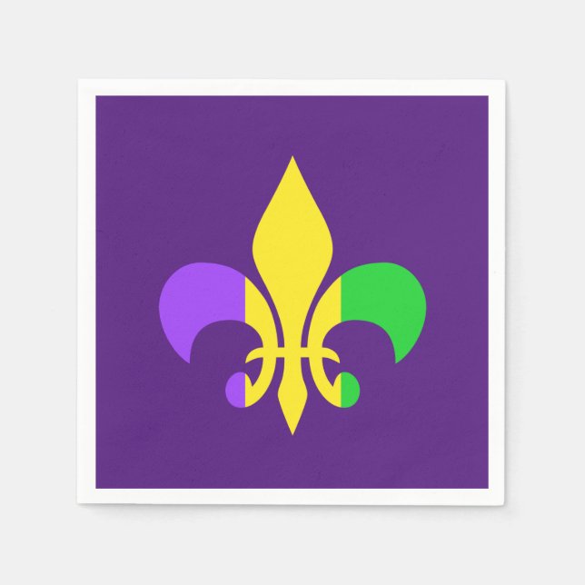 Mardi Gras Grönt Gult Lila Fleur-de-Lis Pappersservett (Framsidan)