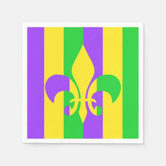 Mardi Gras Grönt Gult Lila Fleur-de-Lis Pappersservett (Framsidan)