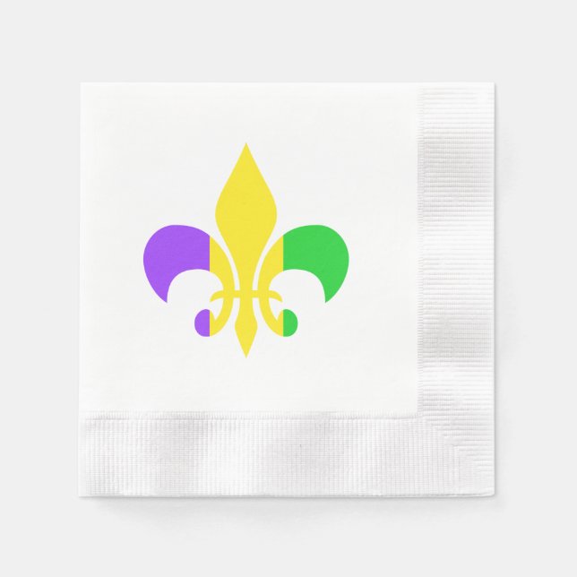 Mardi Gras Grönt Gult Lila Fleur-de-Lis Pappersservett (Framsidan)