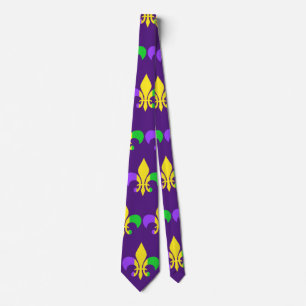 Mardi Gras Grönt Gult Lila Fleur-de-Lis Slips