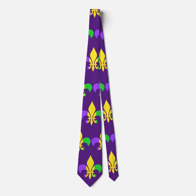 Mardi Gras Grönt Gult Lila Fleur-de-Lis Slips (Framsida)