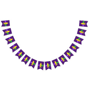 Mardi Gras Grönt Gult Lila Fleur-de-Lis Vimplar