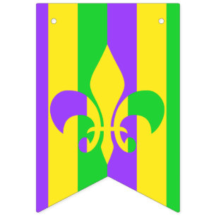 Mardi Gras Grönt Gult Lila Fleur-de-Lis Vimplar