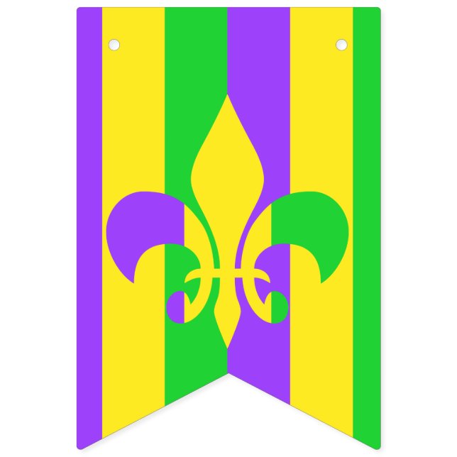 Mardi Gras Grönt Gult Lila Fleur-de-Lis Vimplar (Första flaggan)