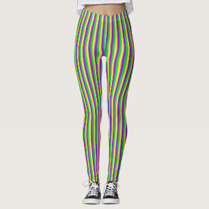 Mardi Gras Grönt, Gult, Lila Rand Leggings