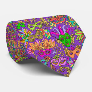 Mardi Gras Grönt Rosa Lila Mask Mönster Slips