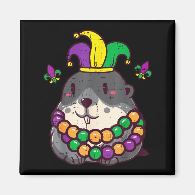 Mardi Gras Groundhog Fat Tuesday Woodchuck Men Wom Magnet (Framsidan)