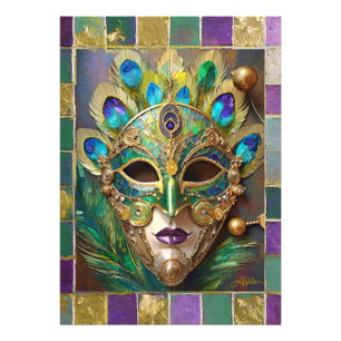 Mardi Gras Guld Ceramic Peacock Feather Mask Fototryck