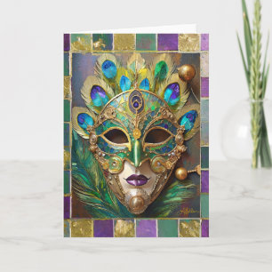 Mardi Gras Guld Ceramic Peacock Feather Mask Kort
