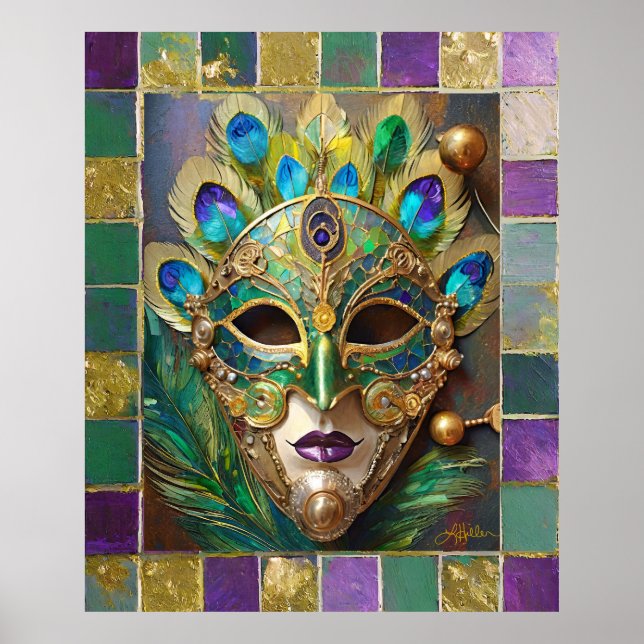 Mardi Gras Guld Ceramic Peacock Feather Mask Poster (Framsidan)