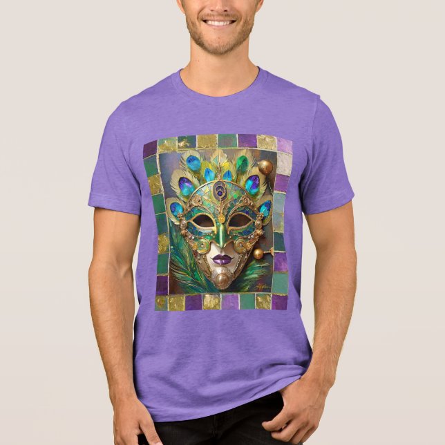 Mardi Gras Guld Ceramic Peacock Feather Mask T Shirt (Framsida)