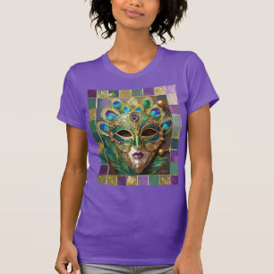 Mardi Gras Guld Ceramic Peacock Feather Mask T Shirt