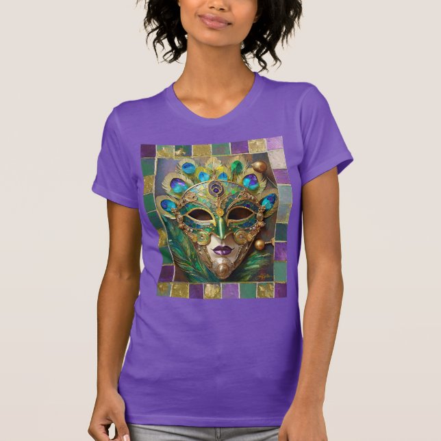 Mardi Gras Guld Ceramic Peacock Feather Mask T Shirt (Framsida)