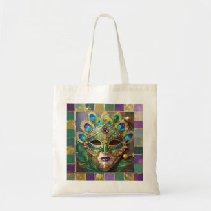 Mardi Gras Guld Ceramic Peacock Feather Mask Tygkasse