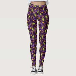 Mardi Gras Guld Grönt Lila Mask Leggings