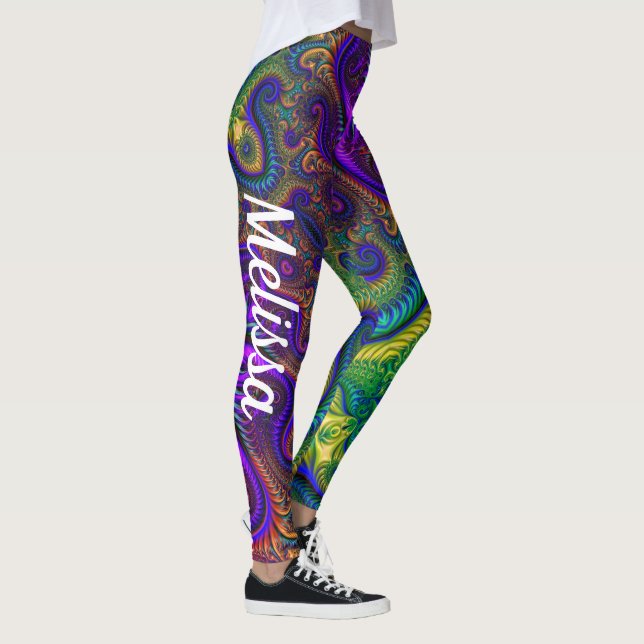 Mardi Gras Guld Lila Black Grönt Leggings Namn (Höger)