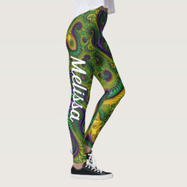 Mardi Gras Guld Lila Black Grönt Leggings Namn
