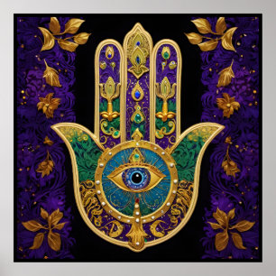 Mardi Gras Guld Lila Grön Hamsas Konst Poster