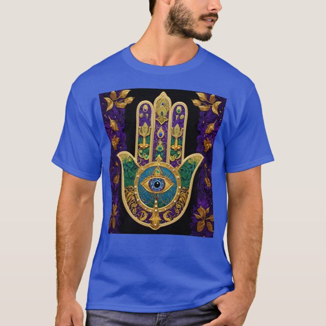 Mardi Gras Guld Lila Grön Hamsas Konst T Shirt (Framsida)