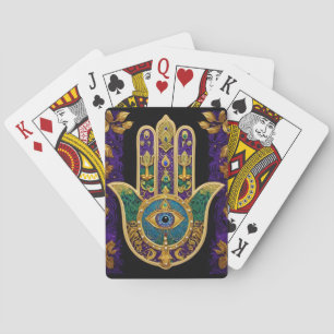 Mardi Gras Guld Lila Grönt Hamsas Art Casinokort