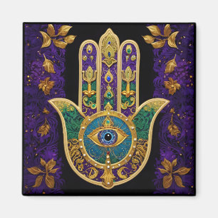 Mardi Gras Guld Lila Grönt Hamsas Art Magnet