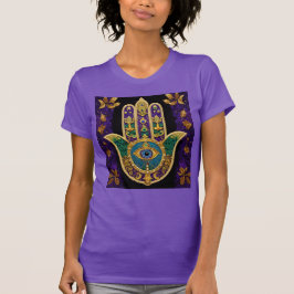 Mardi Gras Guld Lila Grönt Hamsas Art T Shirt