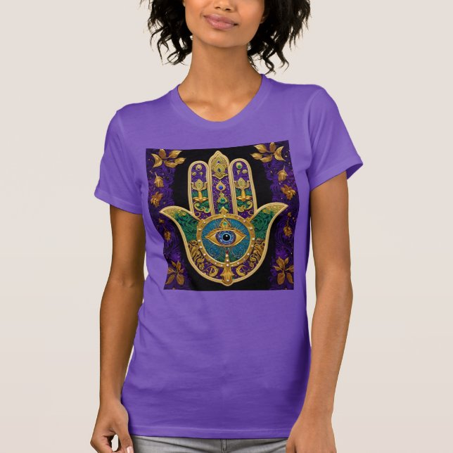 Mardi Gras Guld Lila Grönt Hamsas Art T Shirt (Framsida)