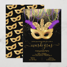 Mardi Gras Guld Maskeradfest Inbjudan