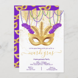 Mardi Gras Guld Masquerad Party Inbjudningar