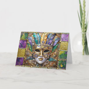 Mardi Gras Guld och keramisk färgad luddermask Helgkort