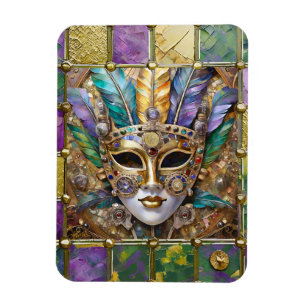 Mardi Gras Guld och keramisk färgad luddermask Magnet