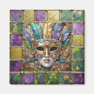 Mardi Gras Guld och keramisk färgad luddermask Magnet