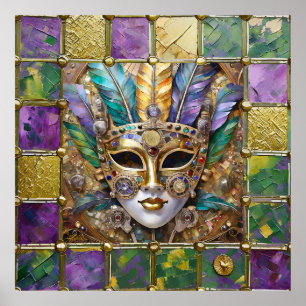 Mardi Gras Guld och keramisk färgad luddermask Poster