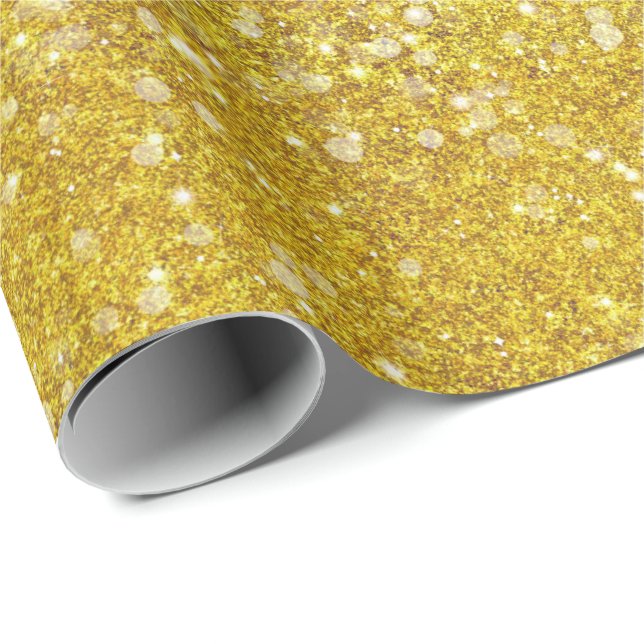 Mardi Gras Guld Solid Färg Faux Glitter Bling Presentpapper (Rullad Hörn)
