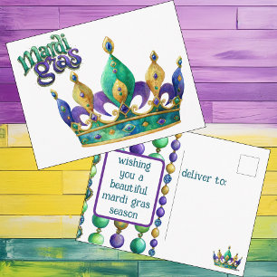 Mardi Gras-hälsning med krona och pärlor Helg Vykort