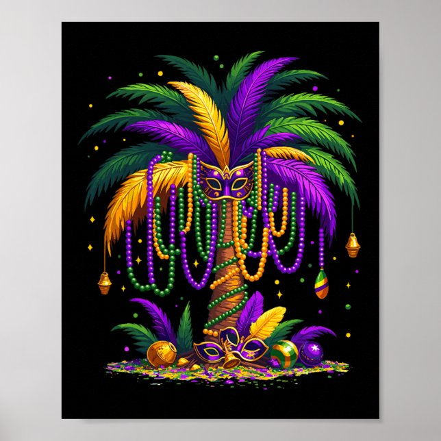 Mardi Gras Handflatan Träd Hawaiian Tropical Party Poster (Framsidan)