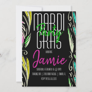 Mardi Gras Handritad Botanisk Rosa Grön Svart Inbjudningar