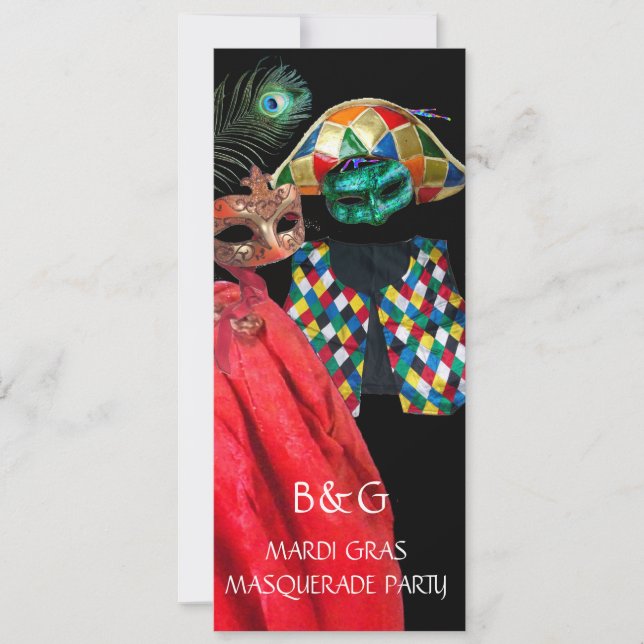 MARDI GRAS HARLEKIN KOSTYM MASKERADE FEST INBJUDNINGAR (Framsida)