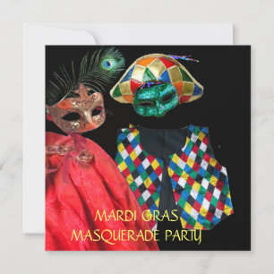 MARDI GRAS HARLEKIN KOSTYM MASKERADE FEST INBJUDNINGAR