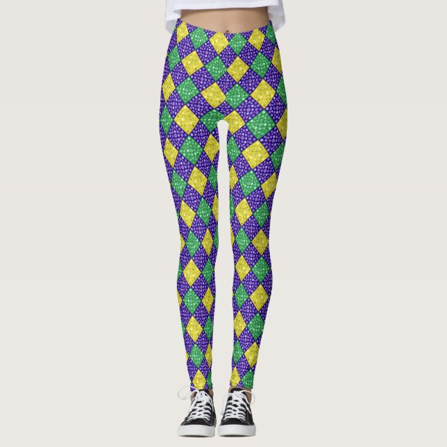 Mardi Gras Harlequin Diamond Carnival Mönster Leggings (Framsida)